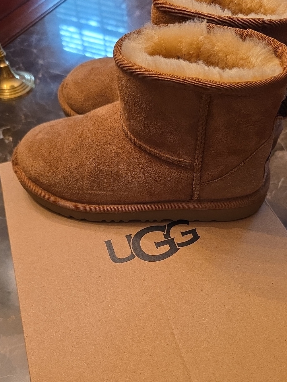 UGG Kids Short Suede Boot in Chestnut Brown